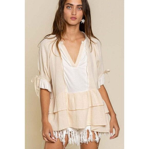 POL Tops - POL CLOTHING Women's Tiered Vanilla Cream Baby Doll Tunic Top Gauze New FWT96